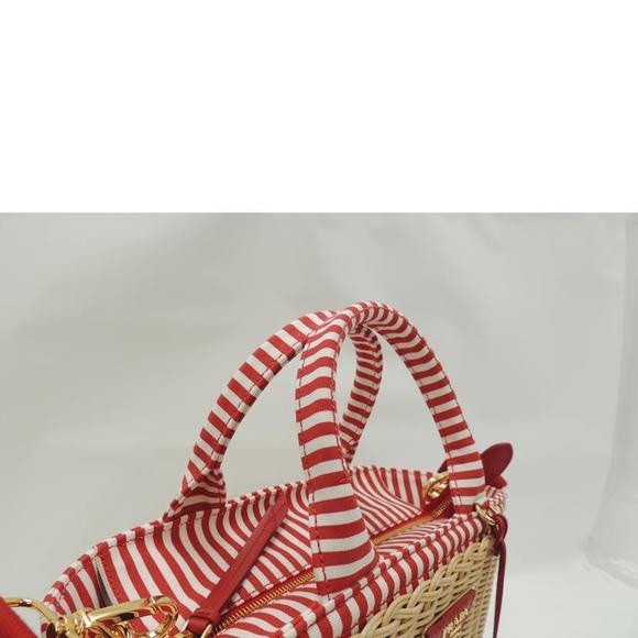 PRADA Handbag Basket Bag Straw Basket Shoulder Wicker Hand Bag Red - Picture 4 of 5